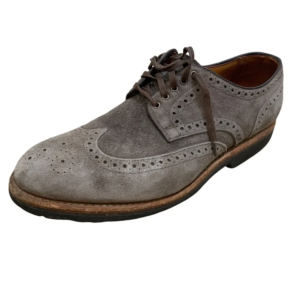 Allen‎ Edmonds Tate 10.5 D Suede Wingtip Brogue Lug Sole Grey Mens Shoes